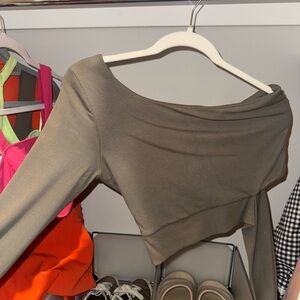 Olive Off-Shoulder Ribbed Top